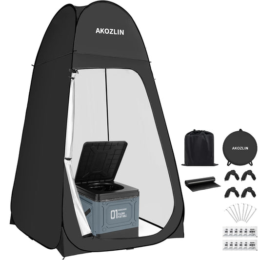 AKOZLIN Portable Pop Up Shower Tent with Camping Toilet for Camping Beach Outdoor Use 47.2" Lx47.2 Wx74.8 H