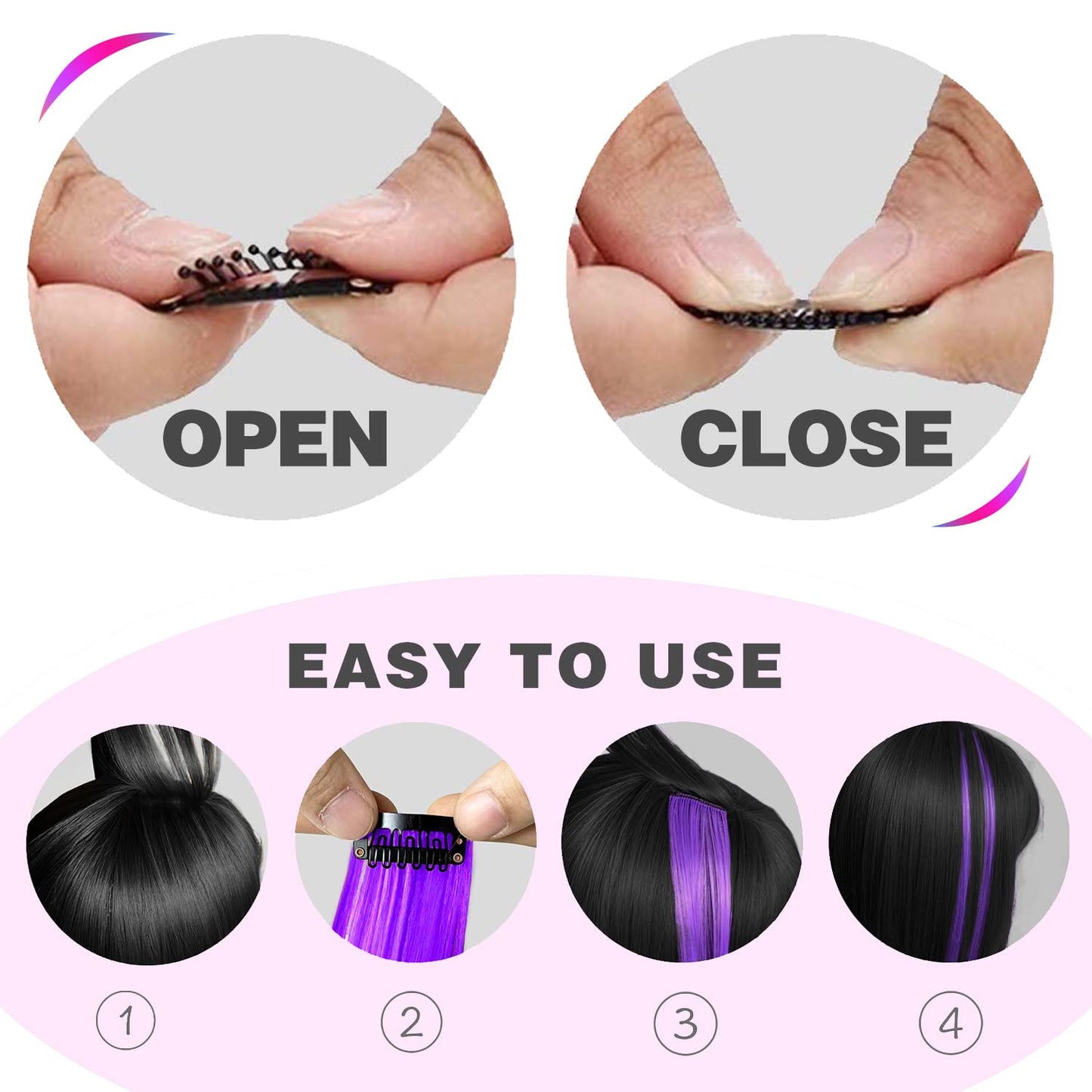 GPOVVIMX 12 PCS Purple Hair Extensions Clip in, Colored Party Highlights Extension for Kids Girls Synthetic Hairpiece Straight 22 inch