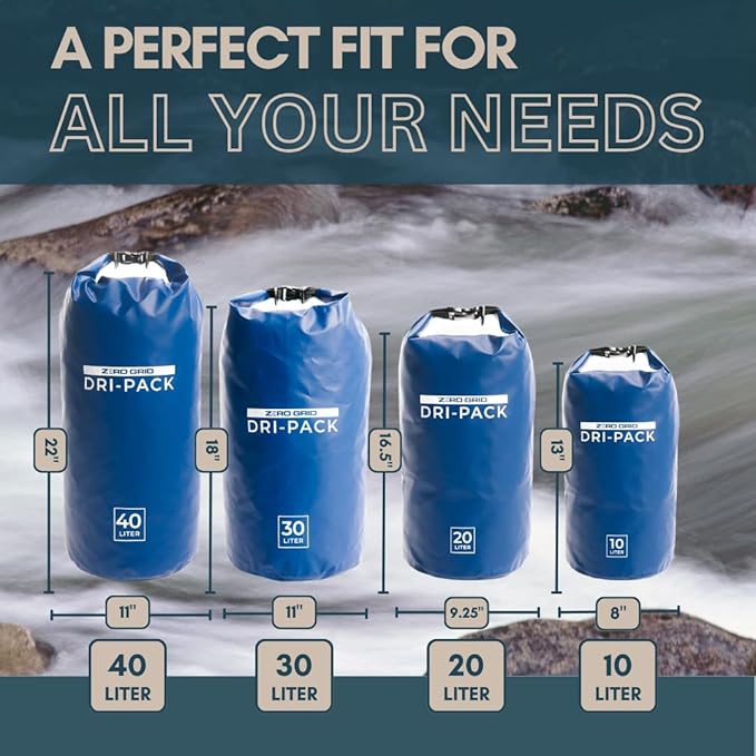 Zero Grid Waterproof Dry Bag - Floating Roll Top Drybag Keeps Dry 10L/20L/30L/40L Sizes for Backpacking, Kayaking, Boating, Camping, Fishing, Hiking, Made from Tough 500D Material