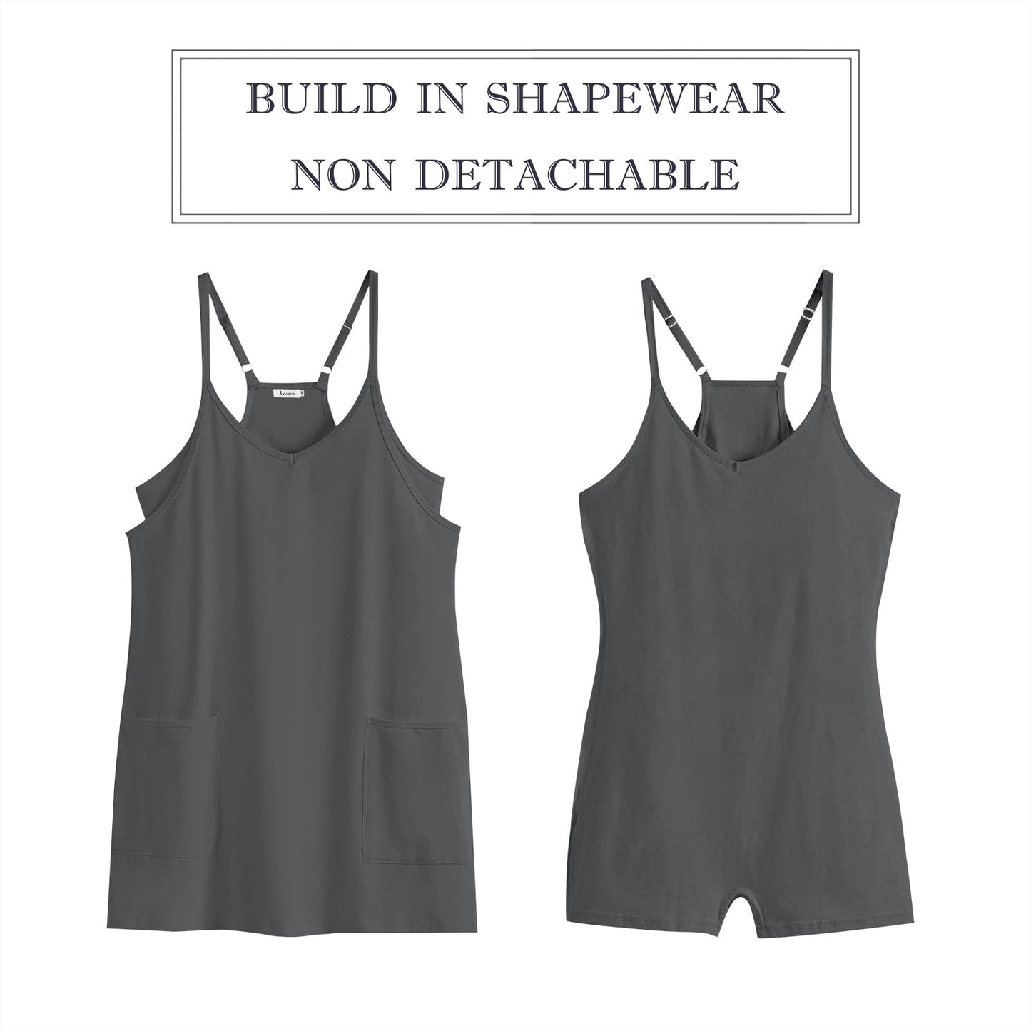 ANRABESS Women Summer Mini Romper Dress Workout Tennis Active Sports Athleisure Outfits Built in Shorts Trendy Vacation Gray X-Smal