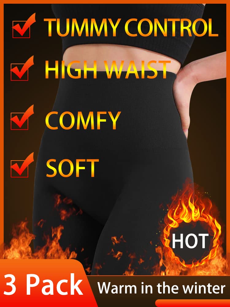FULLSOFT 3 Pack Fleece Lined Leggings Women High Waisted Workout Winter Warm Thermal Yoga Pants(3 Pack Black,Black,Dark Grey,Small-Medium)