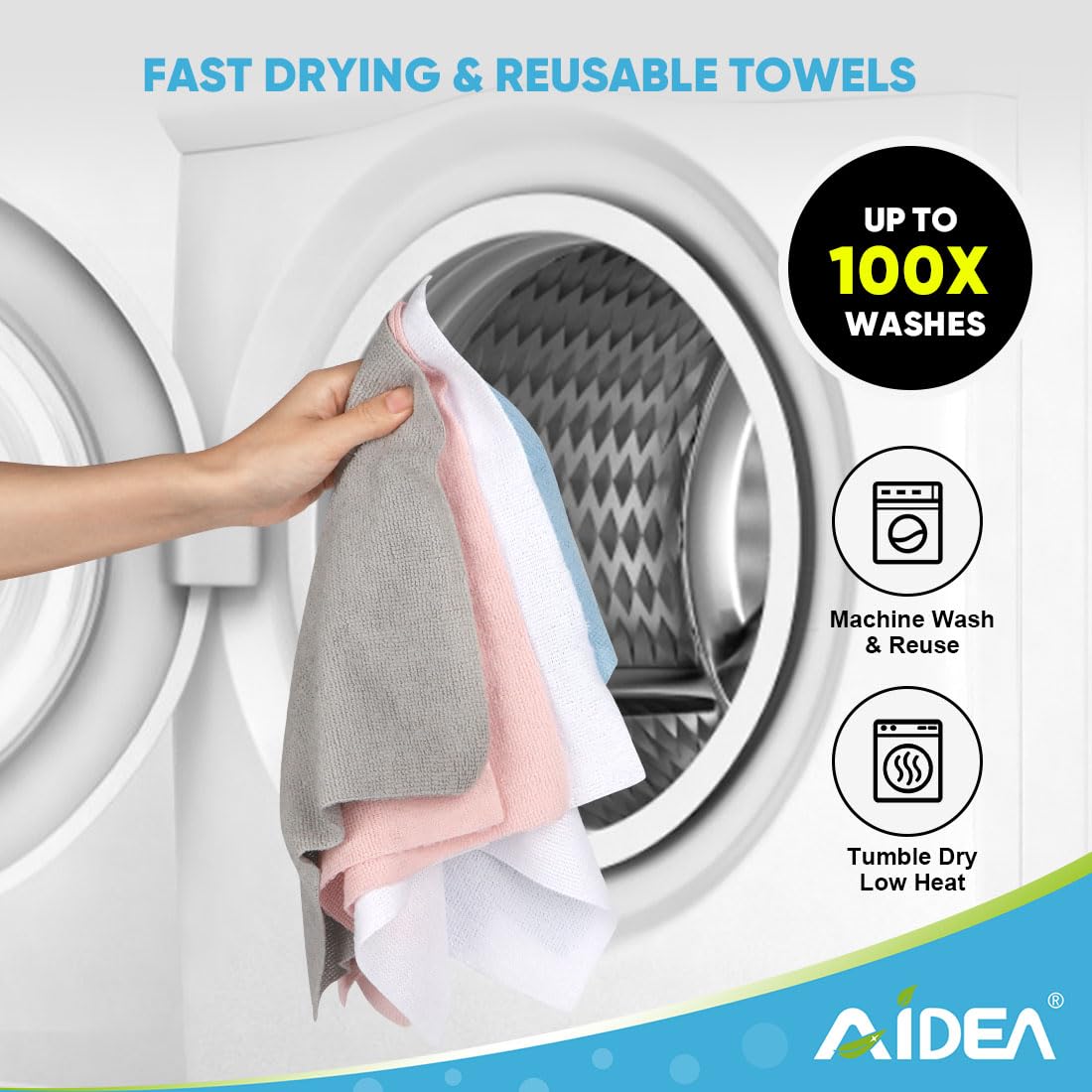 AIDEA Microfiber Cleaning Cloth Roll, White 50PK, Tear Away Reusable Paper Towels, Commercial Shop Rags, Microfiber Towels for Cars, Lint Free Rags for House, Kitchen, Automotive, 11.5"×11.5"