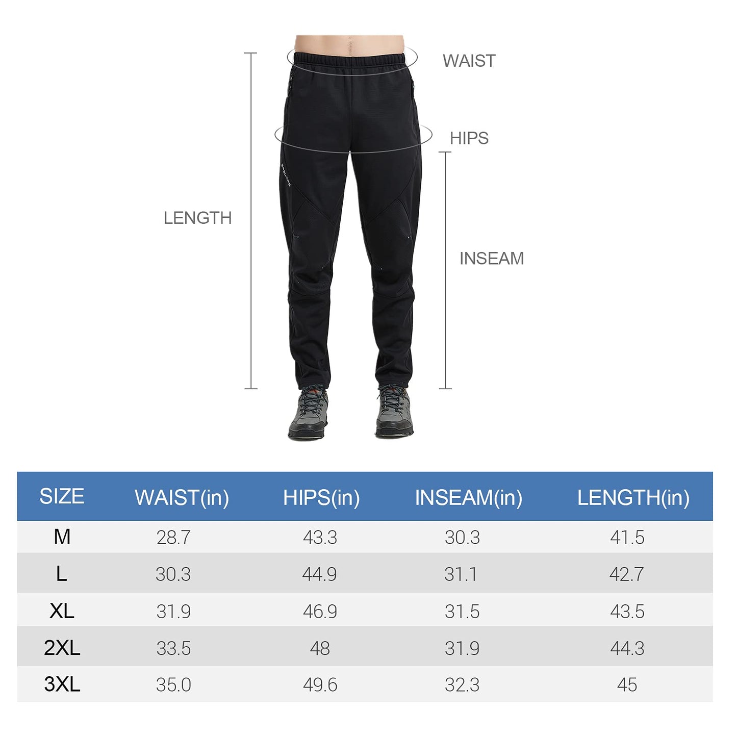 STRETCHUP Men's Winter Outdoor Waterproof Hiking Mountain Bike Pants,Mens Fleece Lined Thermal Cycling Running Pants (Black, XXL)
