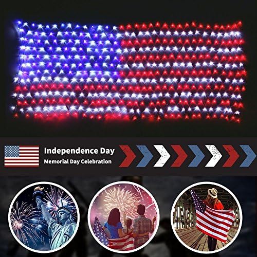 American LED Flag Net Lights - 420 LED 4th of July Decorations Outdoor Lighted Flag String Lights of The United States for Memorial Day Yard Garden Festival Holiday Party