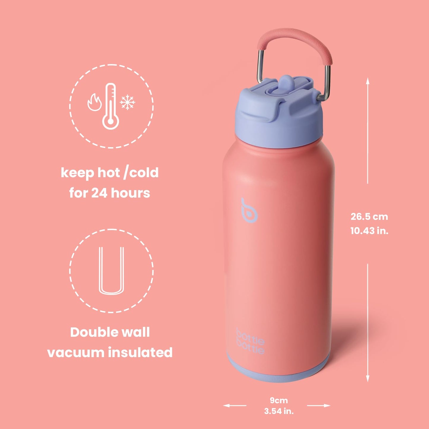 BOTTLE BOTTLE 32oz Insulated Water Bottle Stainless Steel Sport Water Bottle with Straw Dual-use Lid Design for Gym with Pill Box (lavender dream)