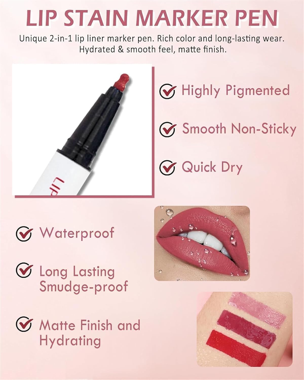 Anokia Longwear Liquid Lip Liner, Cool Story Lip Liner Liquid, Benighty Liquid Lip Liner, 2-in-1 Waterproof Long-Lasting Matte Liquid Lipstick for Women (02#, 0.6ml)