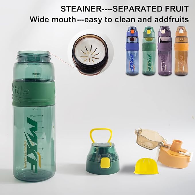 Water bottles,leak proof wide mouth water filter water bottles,Reusable 32 oz water bottles with filter,Safe Transparent plastic for school gym camping travel Orange
