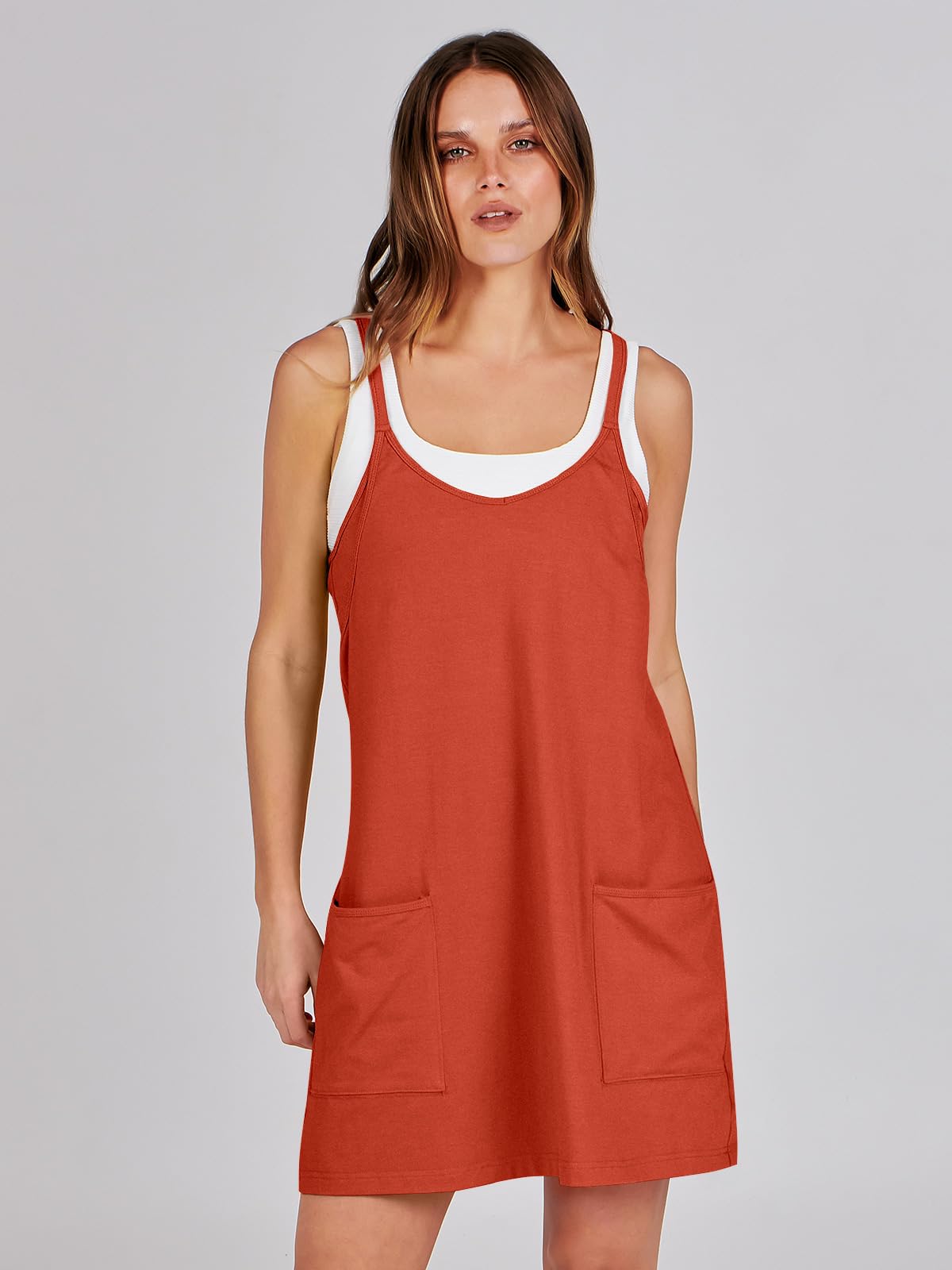ANRABESS Women Summer Mini Romper Dress Workout Tennis Active Sports Athleisure Outfits built in Shorts Trendy Vacation Red Small
