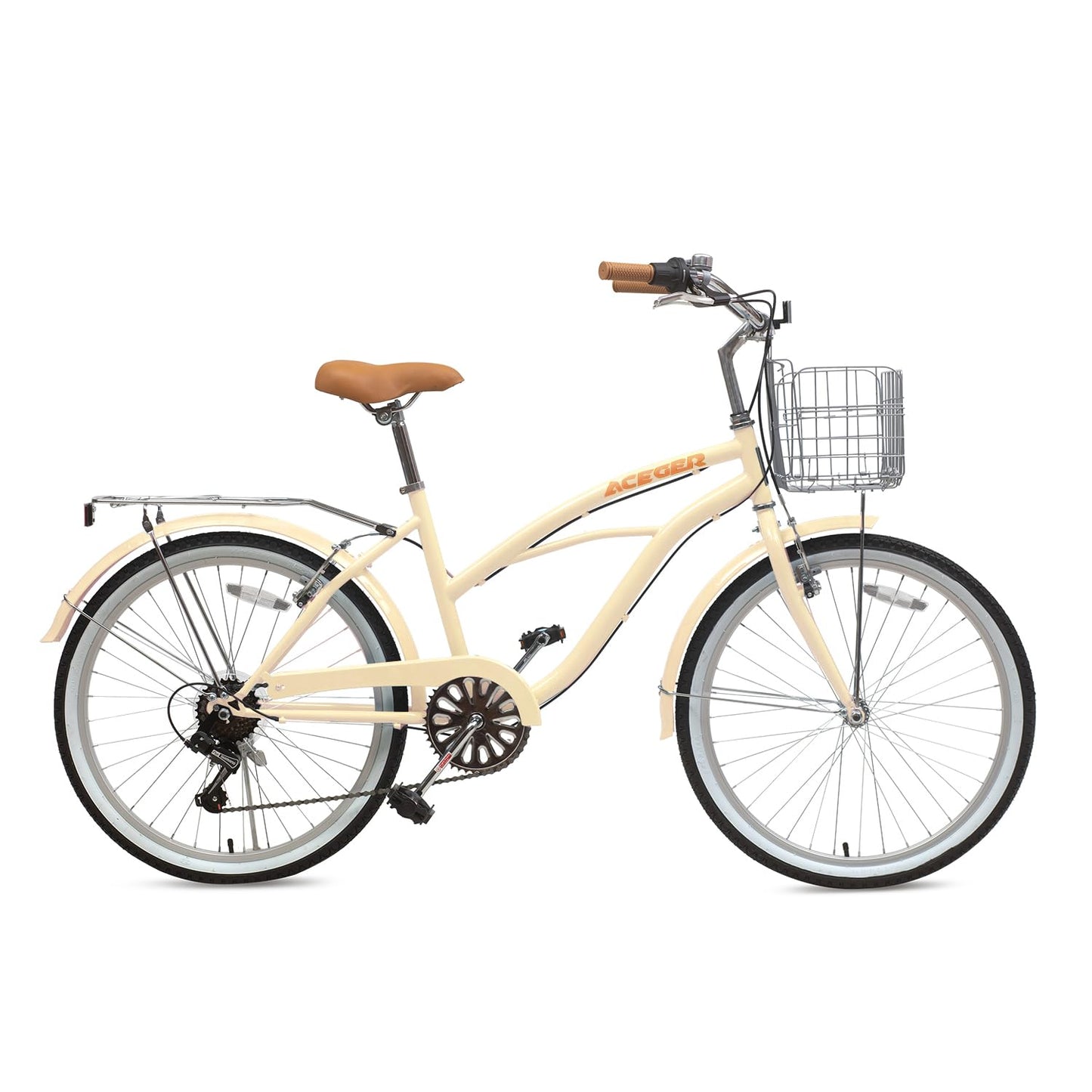 ACEGER 24 26 Inch Women Beach Cruiser Bike, Single Speed and 7 Speed, Adult Hybrid Bike Commuter Bicycle, Hi-Ten Steel Frame with Adjustable Handlebar and Saddle, Multiple Colors