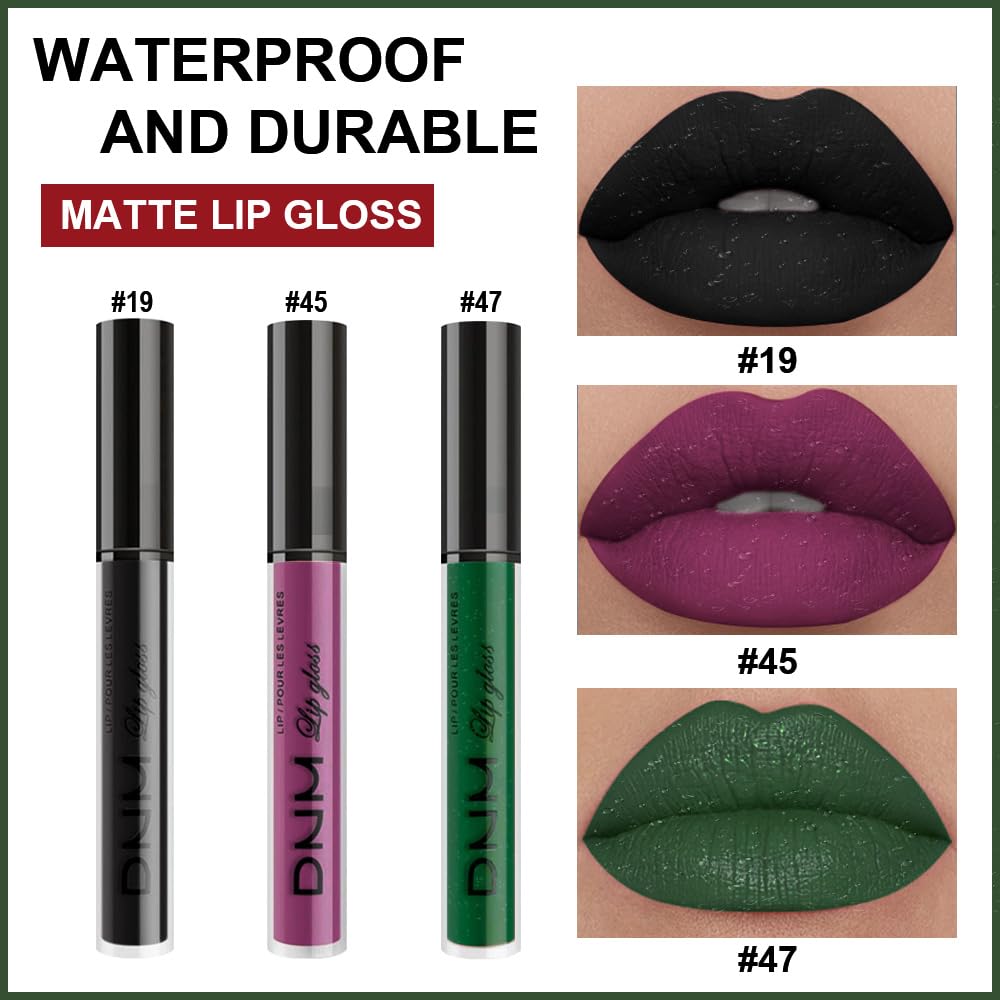 AMY'S DIARY Purple Green Black Matte Plum Liquid Lipstick 3Pcs Sets,24-hour Lipstick Long Lasting Permanent L Magic Lipstick Waterproof Lip Stain 24 Smudge Waterproof for Women (Set18)