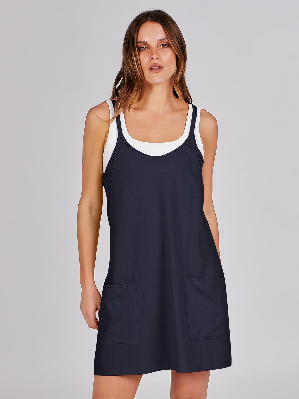 ANRABESS Women Summer Mini Romper Dress Workout Tennis Active Sports Athleisure Outfits built in Shorts Trendy Vacation Navy Blue X-Smal