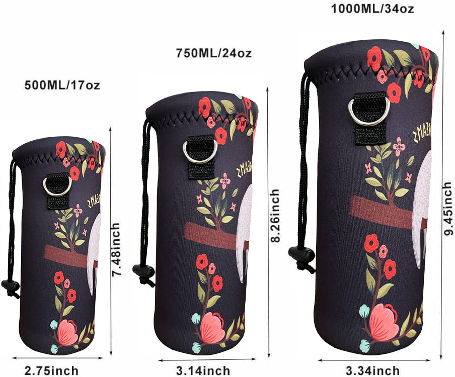 RICHEN Neoprene Water Bottle Carrier Bag with Adjustable Shoulder Strap,Insulated Water Bottle Cover for 500ml/16oz Stainless Steel/Glass/Plastic Bottles (Sloth,500ML)