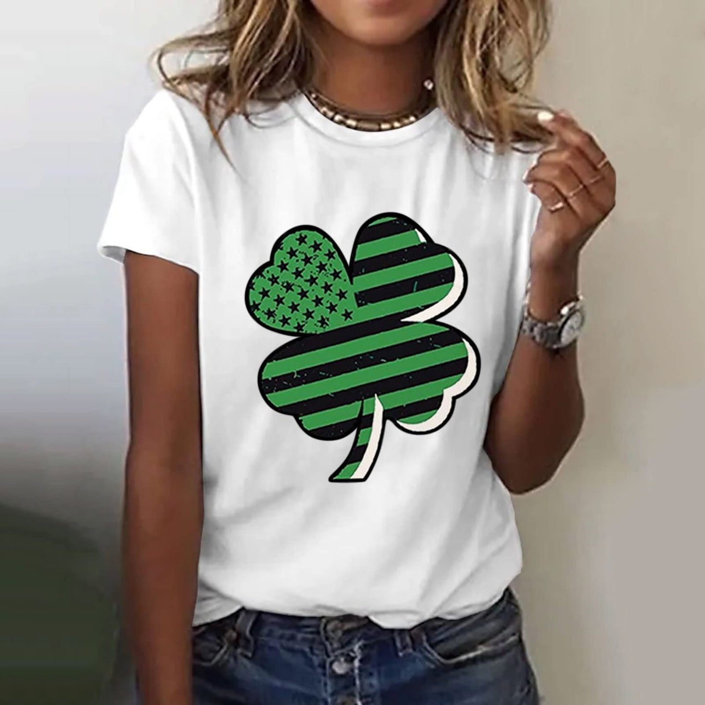 Aniywn Women's St Patricks Day Casual Short Sleeve T-Shirt Round Neck Graphic Print Tee Top Blouse