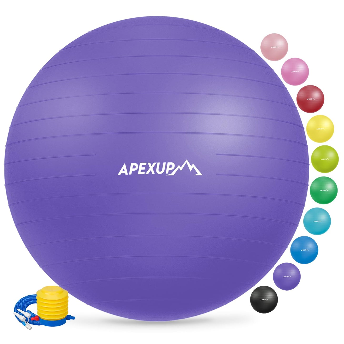 APEXUP Yoga Ball Exercise Ball, Anti Slip Stability Ball Chair, Heavy Duty Large Gym Ball for Fitness, Balance, Core Workout and Physical Therapy (S (15"~18") 45cm, Purple)