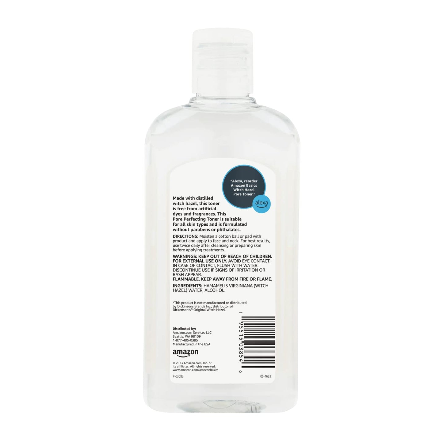 Amazon Basics Witch Hazel Pore Perfecting Toner, Unscented, 16 Fluid Ounces, 2-Pack