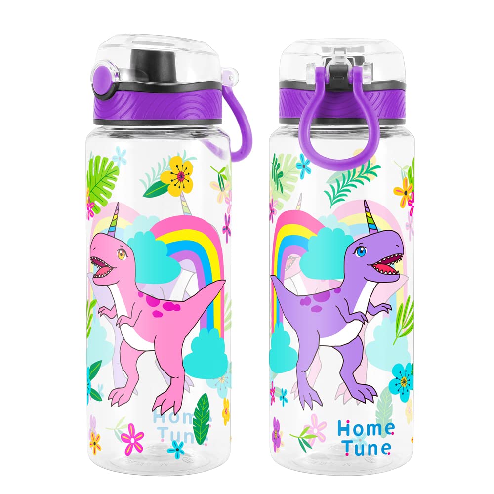 Cute Water Bottle for School Kids Girls, BPA FREE Tritan & Leak Proof & Easy Clean & Carry Handle, 23oz/ 680ml (Rainbow Dinosaur)
