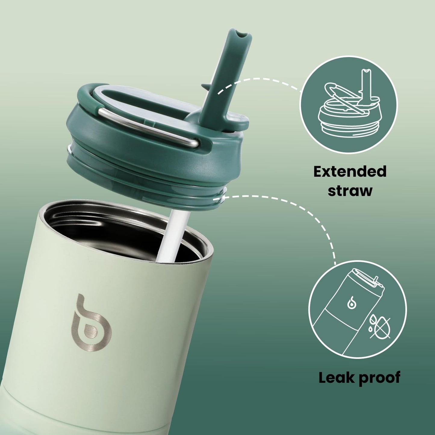 BOTTLE BOTTLE Insulated Water Bottle 24oz with Straw Lid and Handle for Sports Travel Gym Stainless Steel Water Bottles Double-Wall Vacuum Metal Thermos Bottles Leak Proof BPA-Free (green gradient)