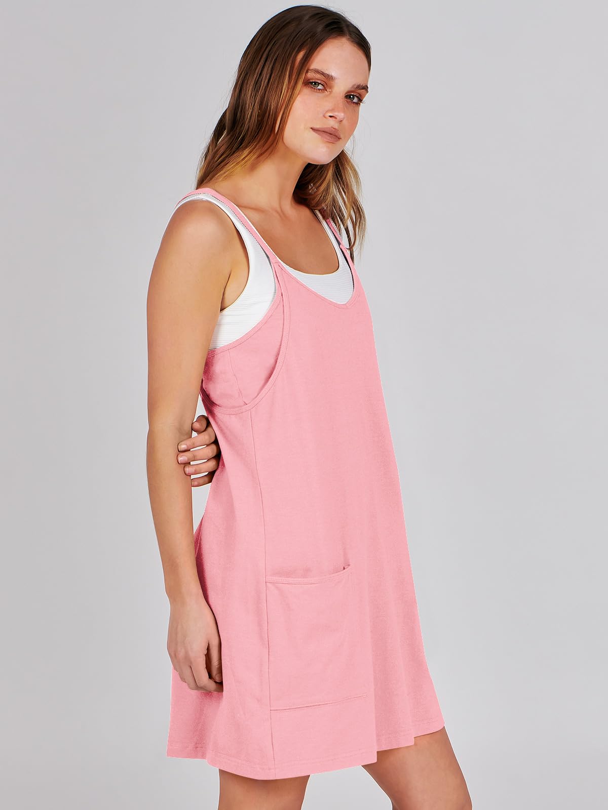 ANRABESS Women Summer Mini Romper Dress Workout Tennis Active Sports Athleisure Outfits built in Shorts Trendy Vacation Pink X-Smal
