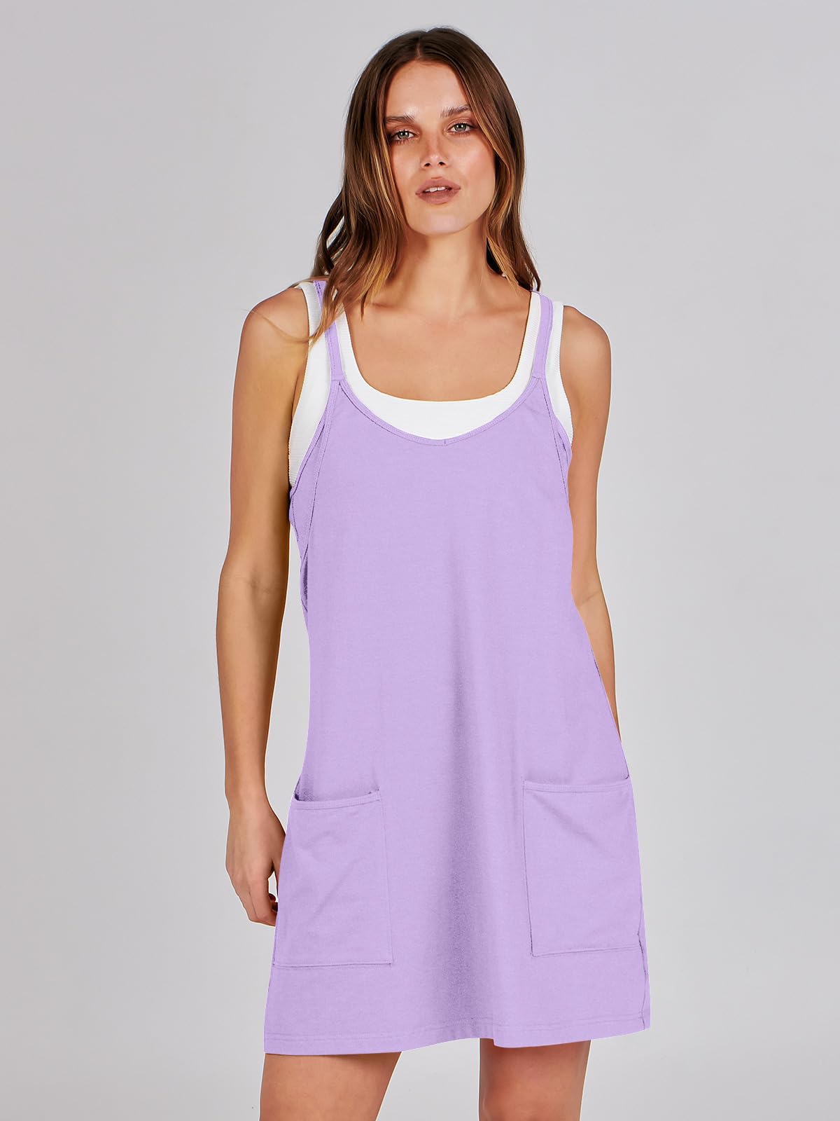 ANRABESS Women Summer Mini Romper Dress Workout Tennis Active Sports Athleisure Outfits built in Shorts Trendy Vacation Purple X-Smal