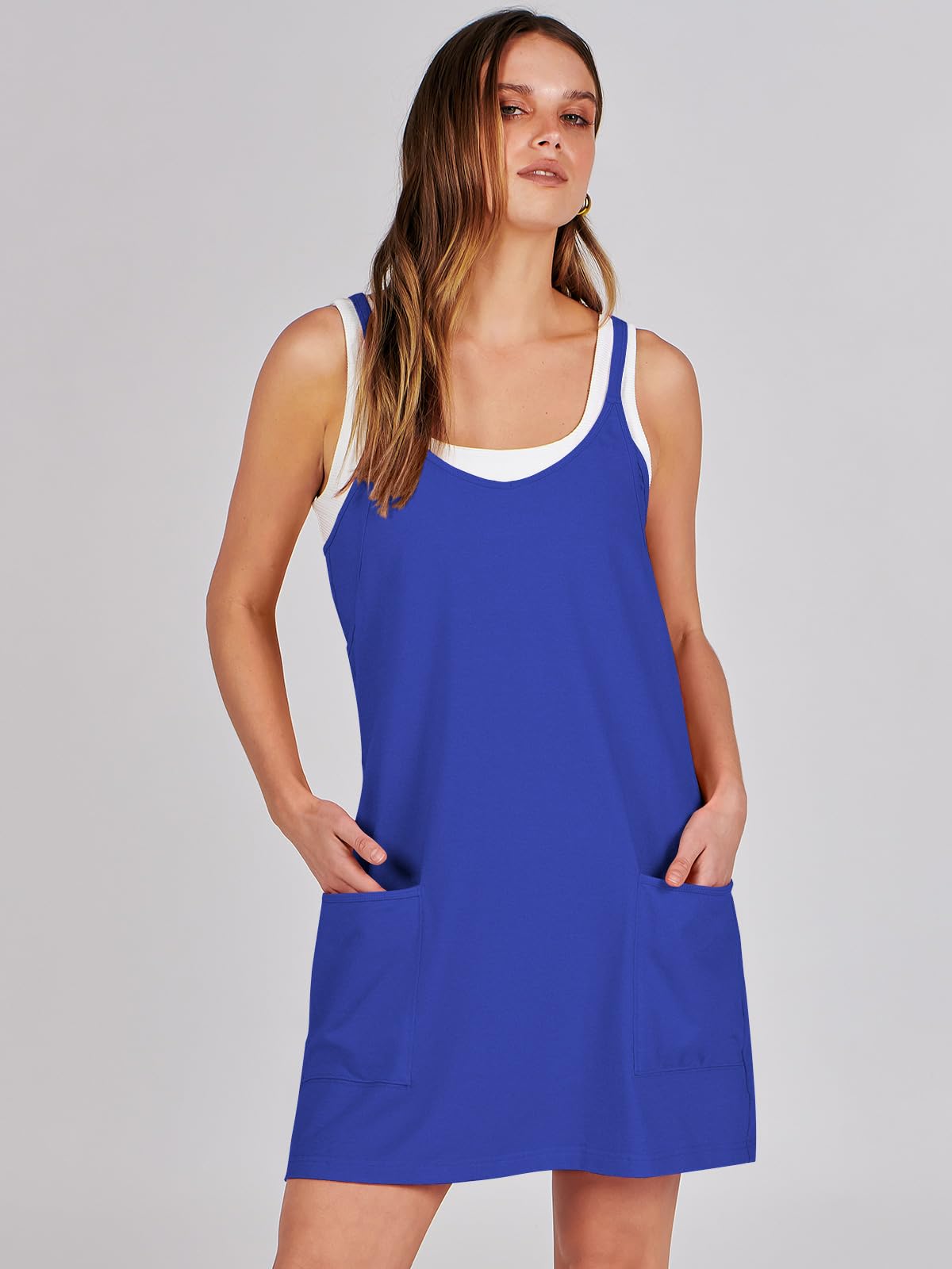 ANRABESS Women Summer Mini Romper Dress Workout Tennis Active Sports Athleisure Outfits built in Shorts Trendy Vacation Royal Blue Medium