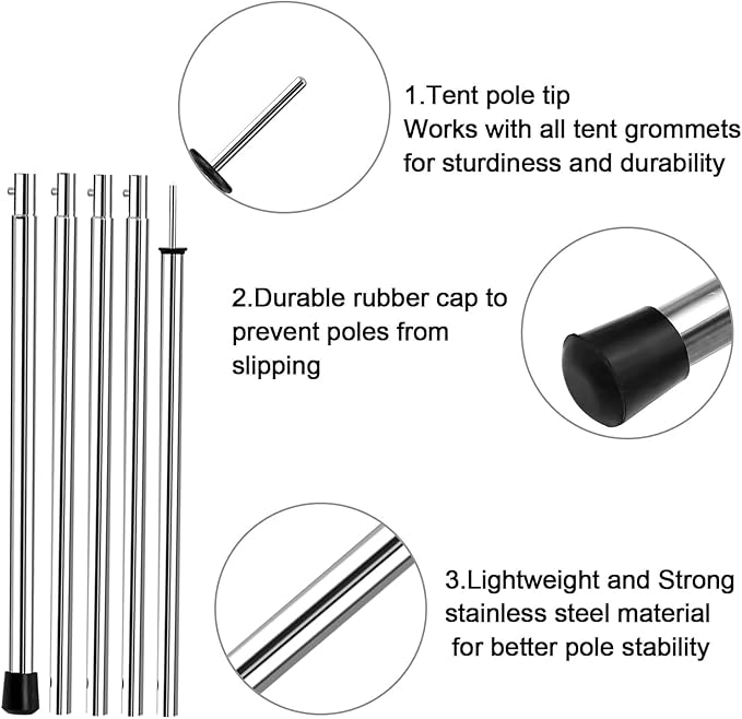 KOMCLUB Telescoping Tent Poles Adjustable Tarp Poles Camping Stainless Steel Lightweight Tent Poles for Trap Sun Sails Canopy Awning Shelter Backpacking Hiking 78 in Set of 4