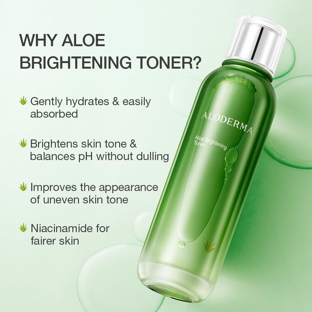 Aloderma Signature Aloe Brightening Set - 6 Pieces - Gel, Cleanser, Toner, Serum x2pcs, Cream