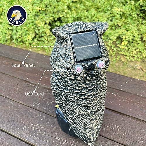 Solar Powered Garden Owl with Motion Detection, Rotating Head, Realistic Hoots and Silent Mode, Outdoor Statue and Sculpture, Owl Decoration for Home, Garden, Patio and Lawn