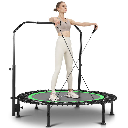 ANCHEER 40" Foldable Mini Trampoline Max Load 450lbs, Fitness Trampoline with Bungees, Adjustable Foam Handle, Indoor Exercise Trampoline for Adults Inoor/Garden Workout
