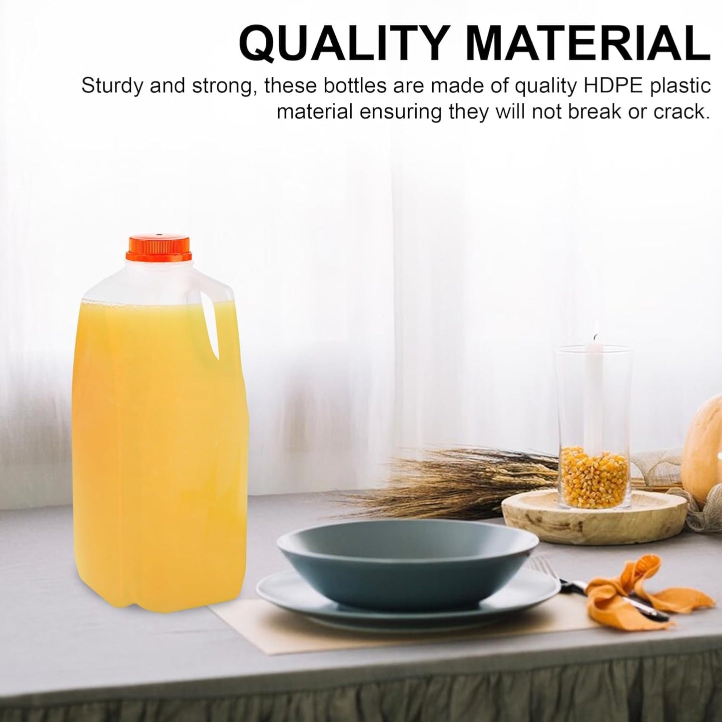 MT Products 64 Oz. Empty HDPE Plastic Juice/Milk Bottles with Tamper Evident Caps - Case of 60