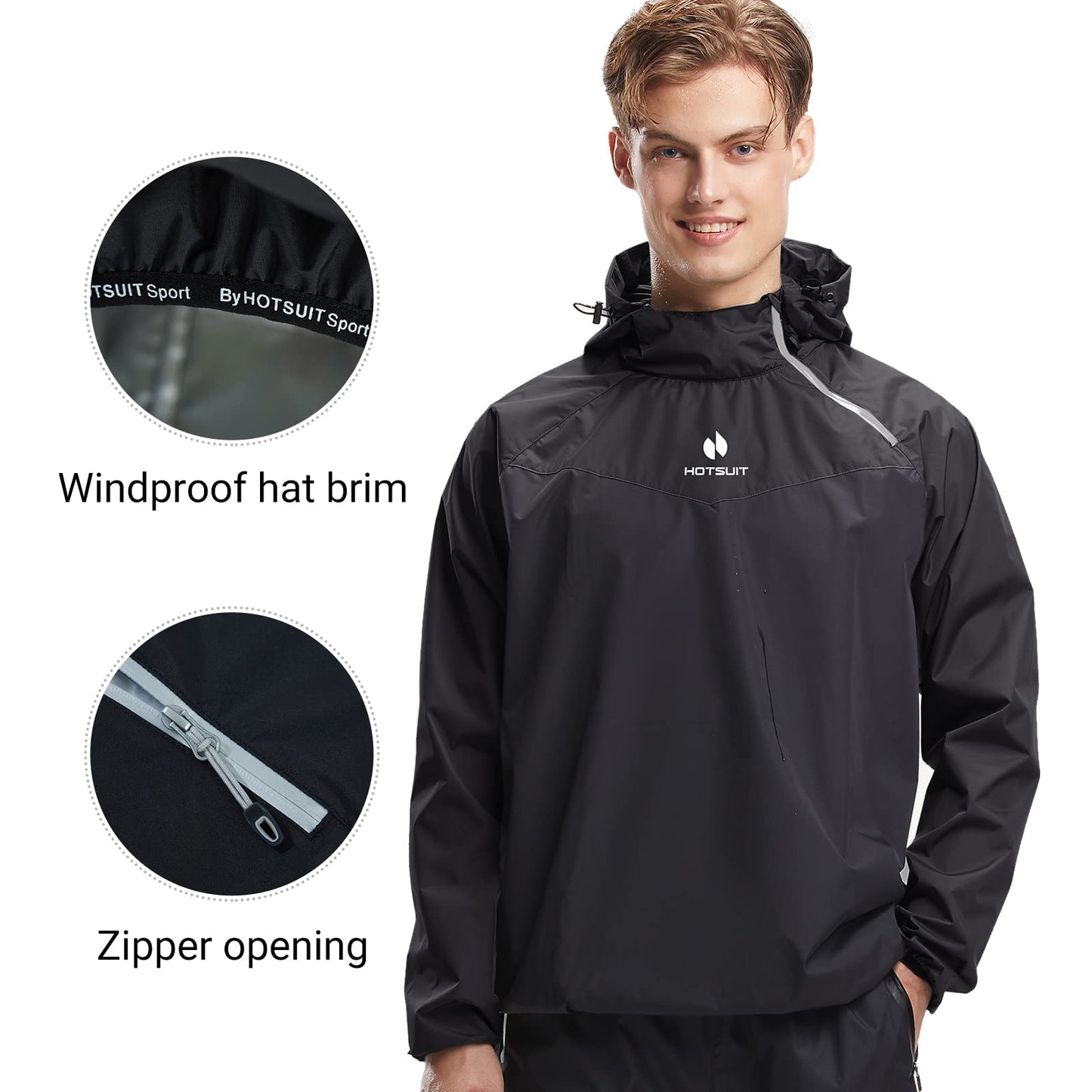HOTSUIT Sauna Suit Men Weight Loss Gym Exercise Sweat Suits Workout Jacket, Black, S