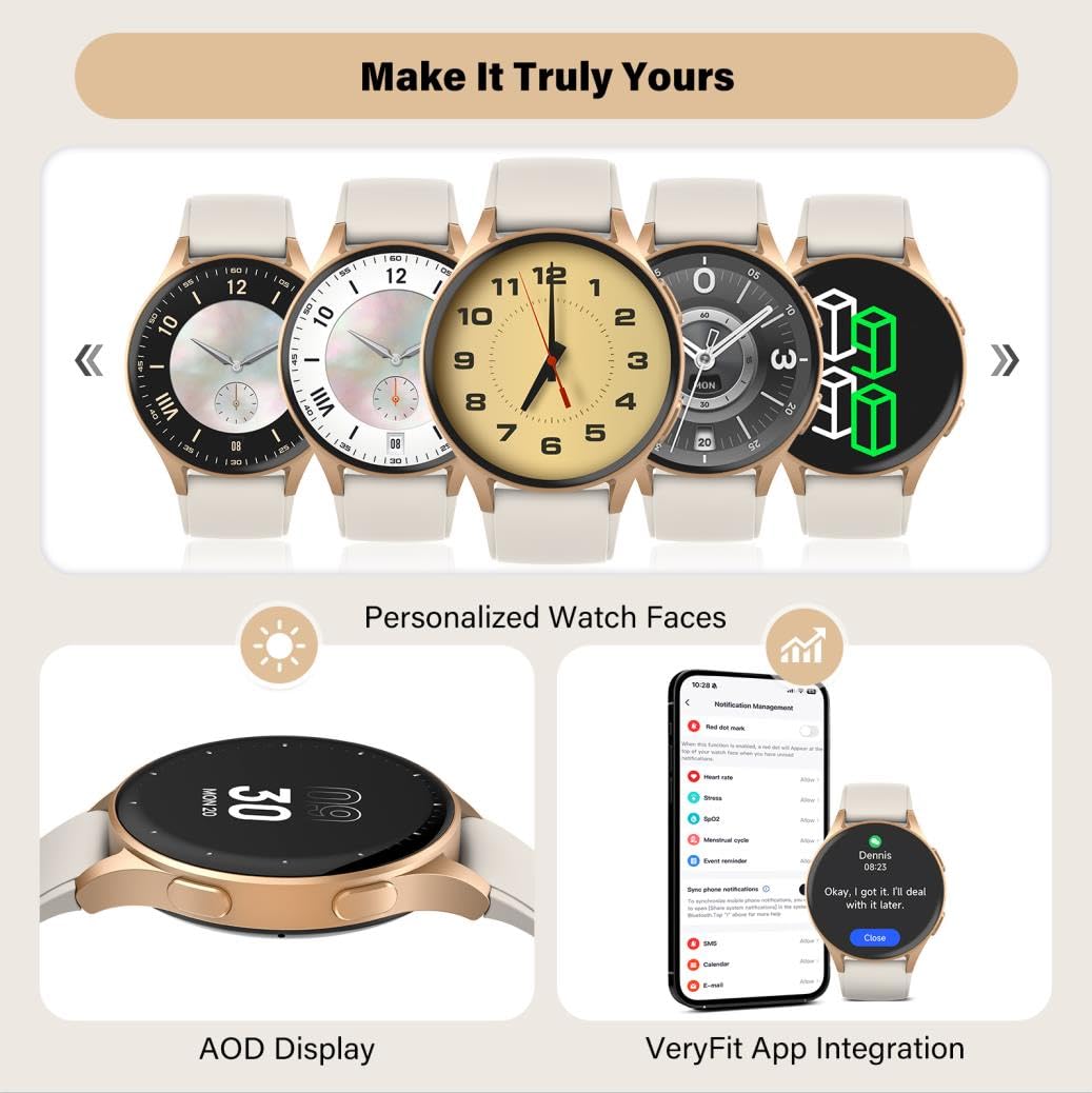 QIPOPC Smart Watch for Women, Built-in Alexa, GPS, HRV, VO2 Max, Blood Oxygen, Sleep & Stress Monitor, Compass, Altimeter, 1.32" AMOLED, Fitness & Women’s Health, iOS Compatible