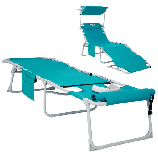 #WEJOY 3 in 1 Tanning Chair with Face Hole & Canopy, 300 lbs Heavy Duty 5 Positions Folding Face Down Lounge Chairs Outdoor with Pillow & Storage Bag Portable for Pool Beach Lawn Camping (Cyan)