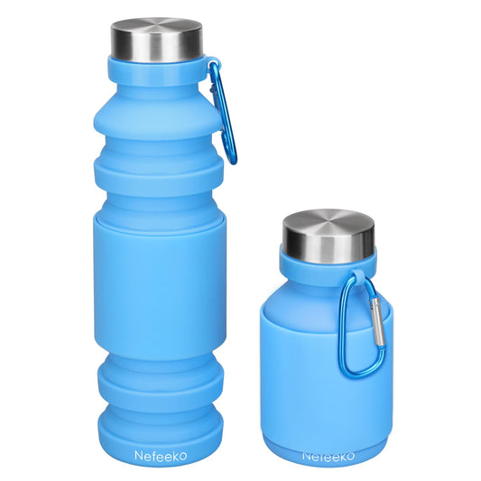 Nefeeko Collapsible Water Bottle, Reuseable BPA Free Silicone Foldable Water Bottles for Travel Gym Camping Hiking, Portable Leak Proof Sports Water Bottle with Carabiner