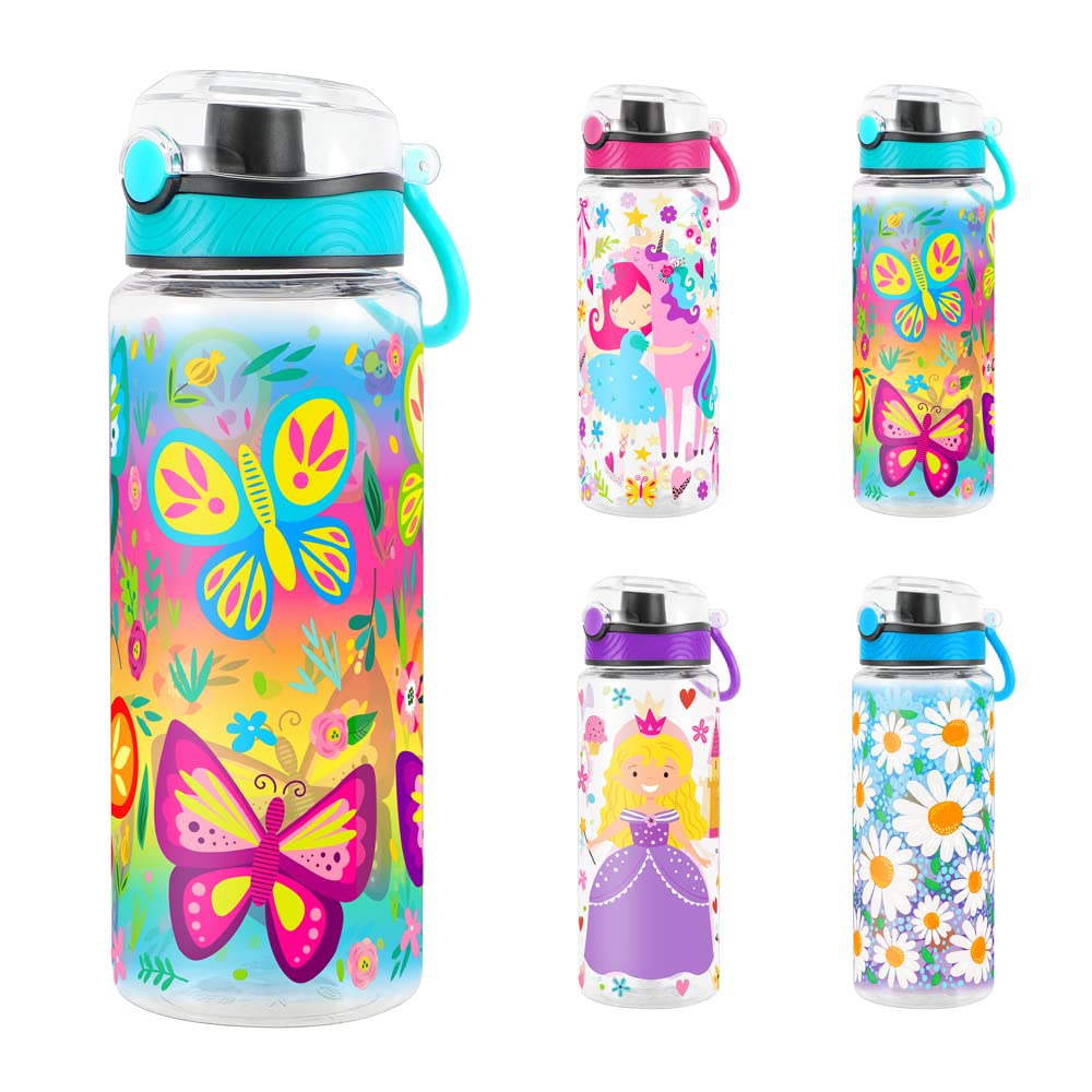 Cute Water Bottle for School Kids Girls, BPA FREE Tritan & Leak Proof & Easy Clean & Carry Handle, 23oz/ 680ml - Butterfly