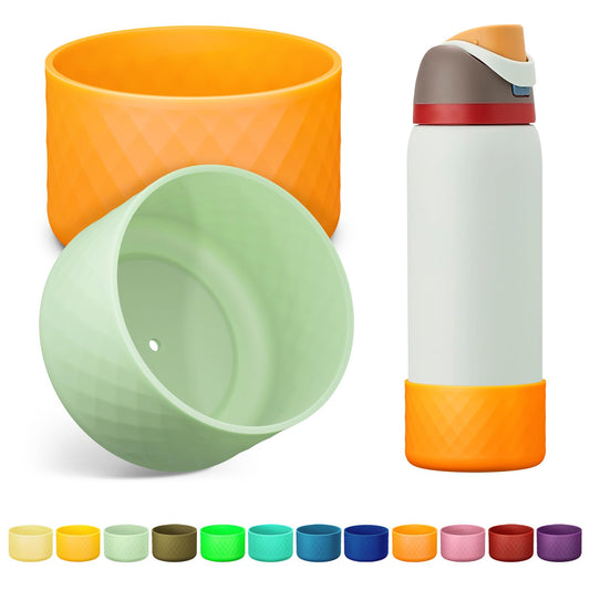 Alwenid 2PCS Silicone Water Bottle Boot for Owala 40 Oz, Anti-Slip Protective Sleeve Bottom Bumper Protector for FreeSip, Twist, and Flip Stainless Steel Water Bottles (Light Green+Orange)