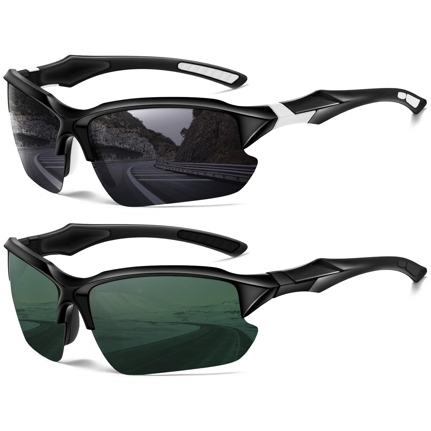 DioKiw 2PACK Sports Polarized Sunglasses for Men Cycling Running Fishing UV400 Protection Sun Glasses Lightweight Half Frame Goggles