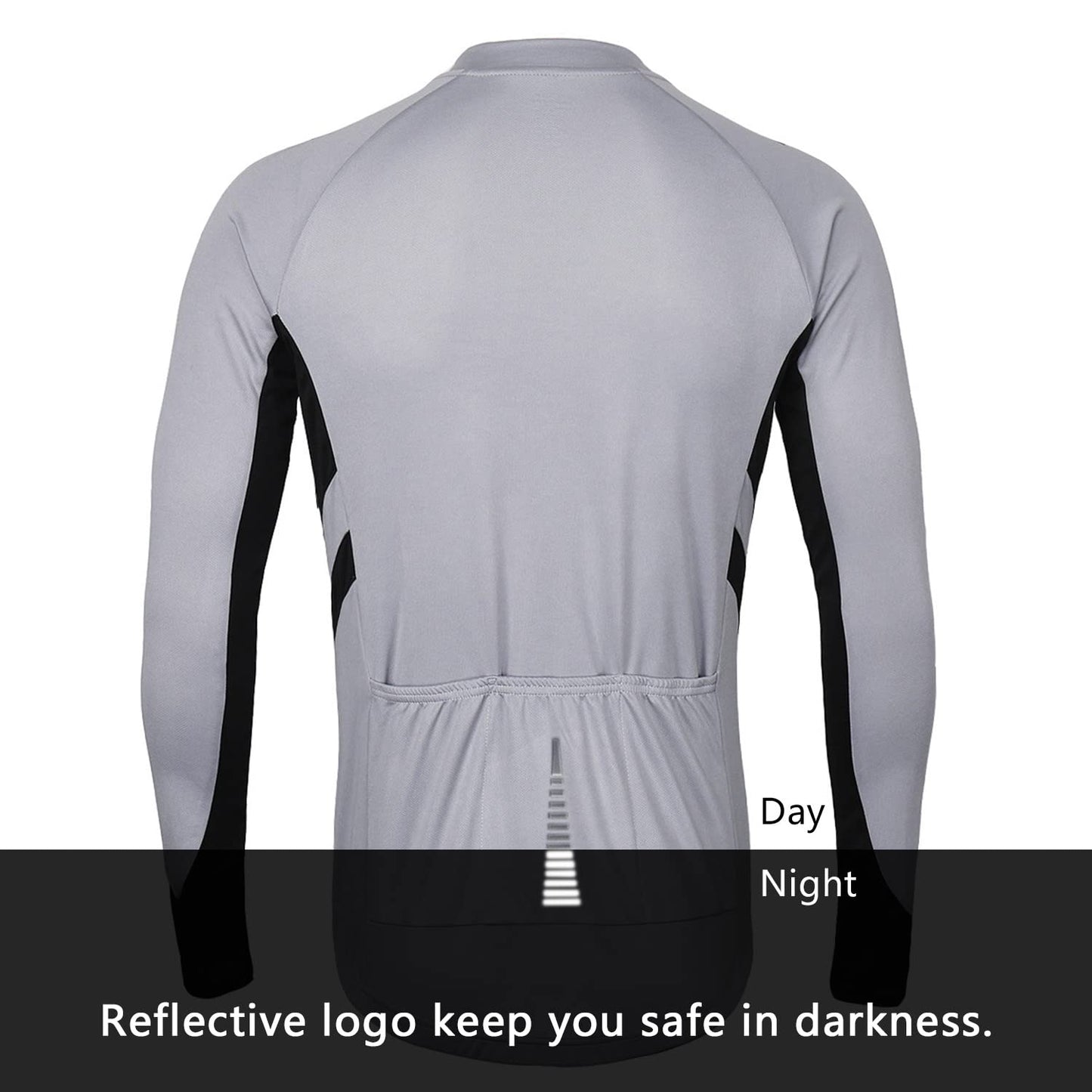 ARSUXEO Men's Full Zipper Long Sleeves Cycling Jersey Bicycle MTB Bike Shirt 6030 Light Gray Size L