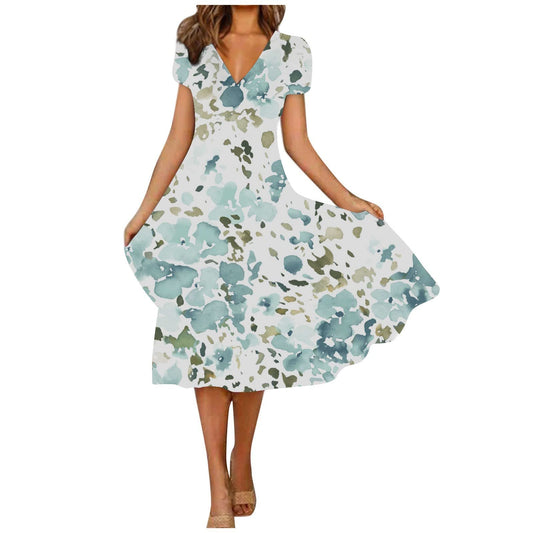 aihihe Summer Dresses for Women 2024 Vacation with Sleeves Midi Dresses Spring/Summer Boho Dresses Short Green Casual Dress Beach Romper Dress Flowy Satin Dress