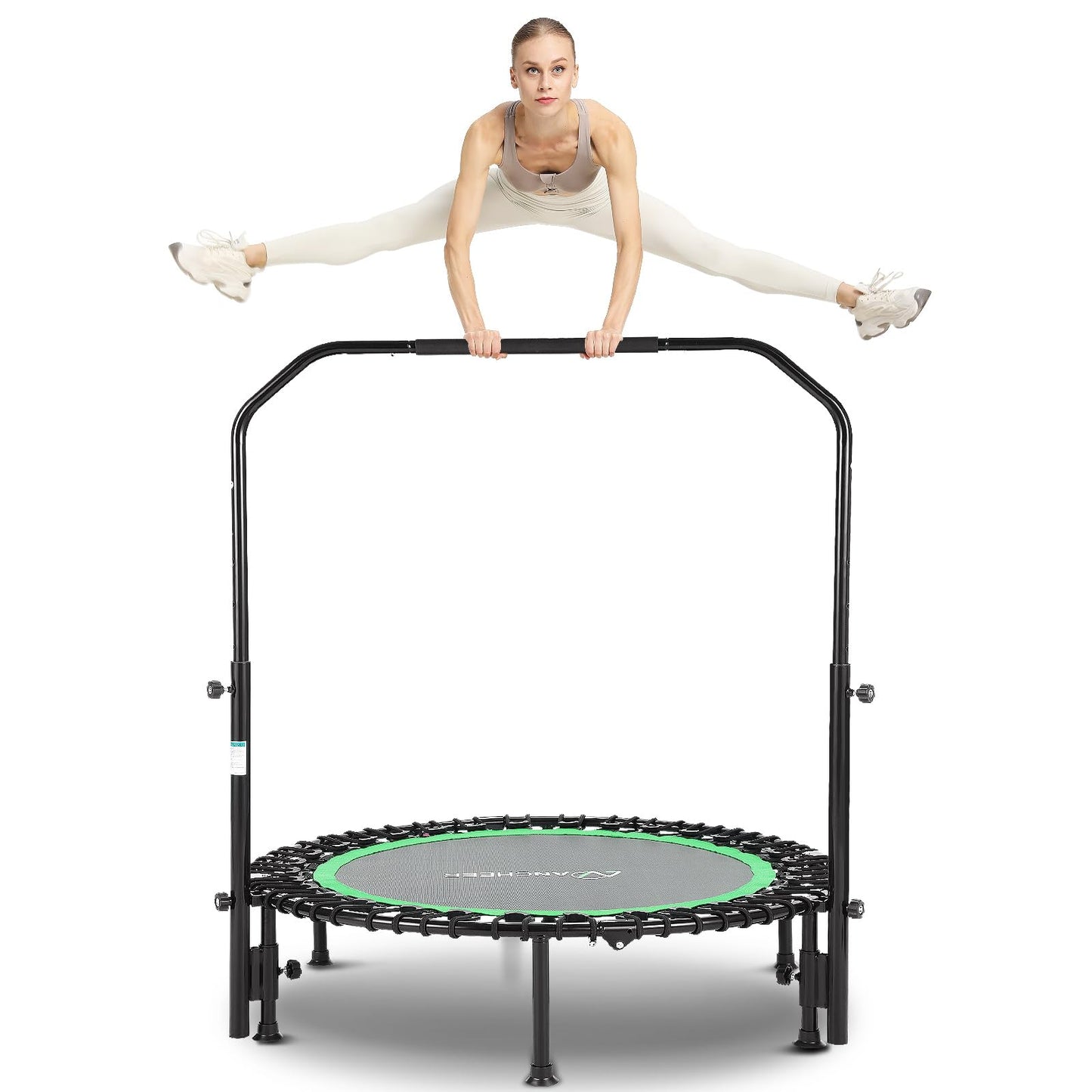 ANCHEER 40" Foldable Mini Trampoline - Max Load 350lbs - 450lbs Indoor Trampoline - with 4 Level Adjustable Foam Handle and Resistance Bands - Adult Exercise Trampoline for Home, Gym and Garden