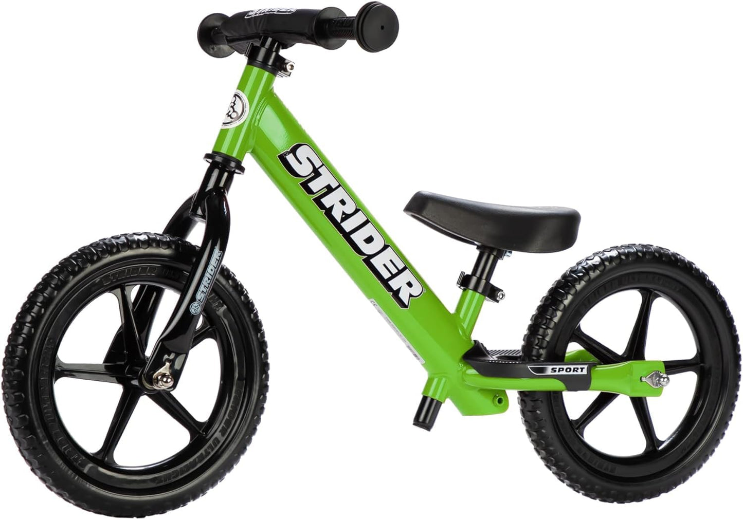 Strider 12” Sport Bike, Green - No Pedal Balance Bicycle for Kids 1 to 4 Years - Includes Safety Pad, Padded Seat, Mini Grips & Flat-Free Tires - Tool-Free Assembly & Adjustments