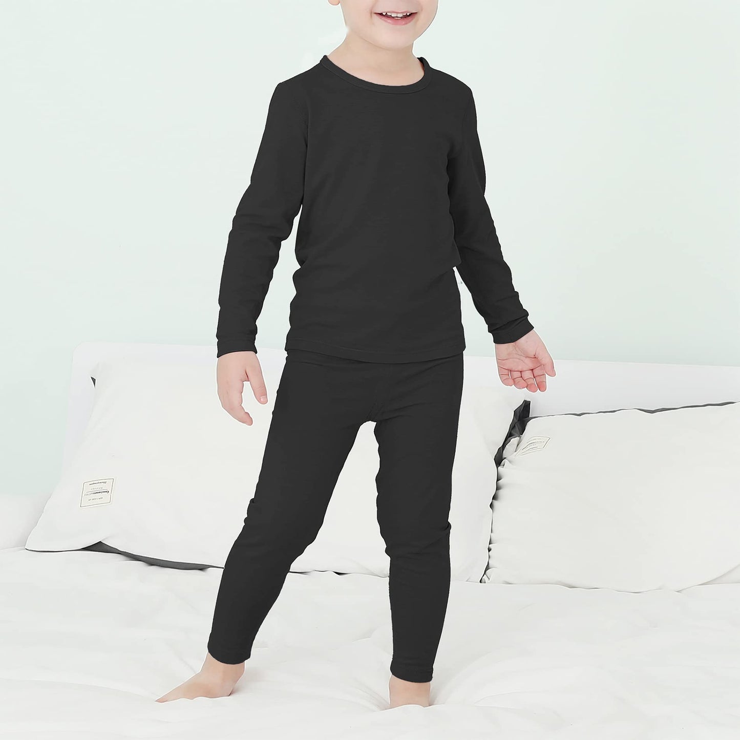 American Trends Boys Thermal Underwear Set Kids Long Johns Set Fleece Lined Base Layer Soft Warm Winter Thermals Sets for Toddler Black 2T-3T