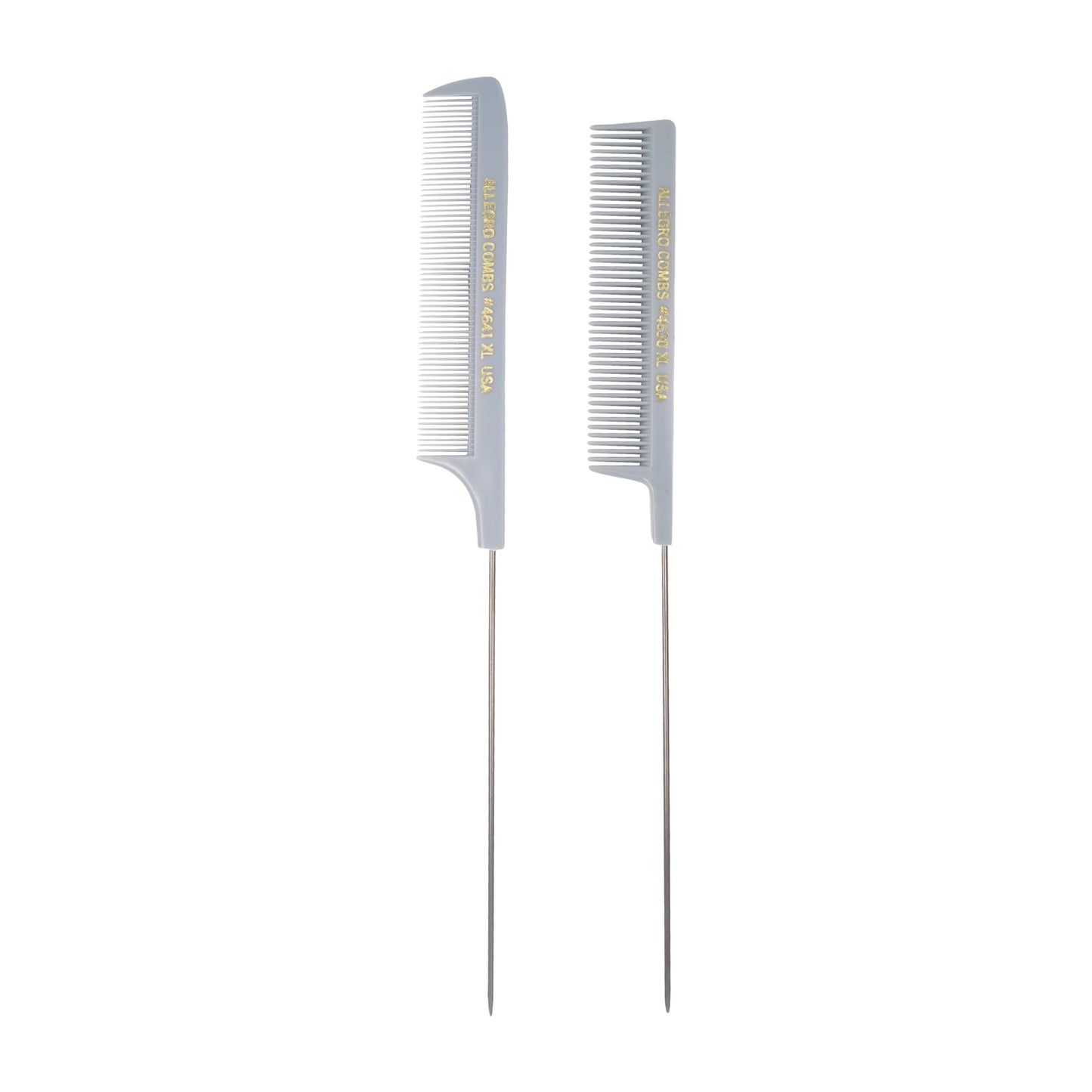 Allegro Combs XL Pintail Rat Tail Combs Parting Combs Metal Tail Foiling Combs Pin Combs Stitch Braids Combs2 Pc. (Gray)