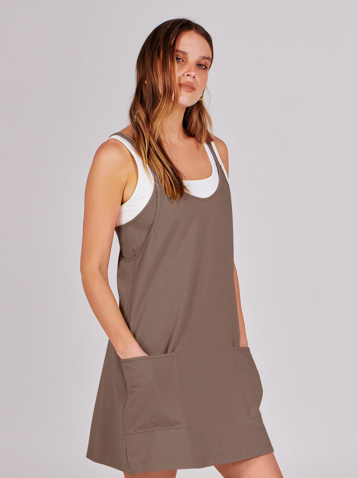 ANRABESS Women Summer Mini Romper Dress Workout Tennis Active Sports Athleisure Outfits built in Shorts Trendy Vacation Coffee X-Smal