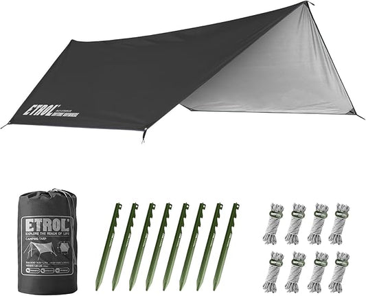 Waterproof Camping Tarp - 5 in 1 Multifunctional Hammock Tarp, UV Protection and PU 3000mm Waterproof Rain Fly for Tent, Backpack, Survival, Footprints, Beach - Lightweight Ripstop Compact