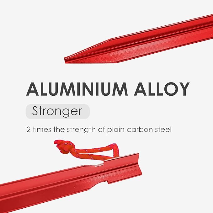 Gold Armour Tent Stakes - 12 Pack Heavy Duty, Lightweight, Camping Stakes Pegs for Outdoor Tent and Tarp, Essential Camping Gear Equipment Accessories (Red)