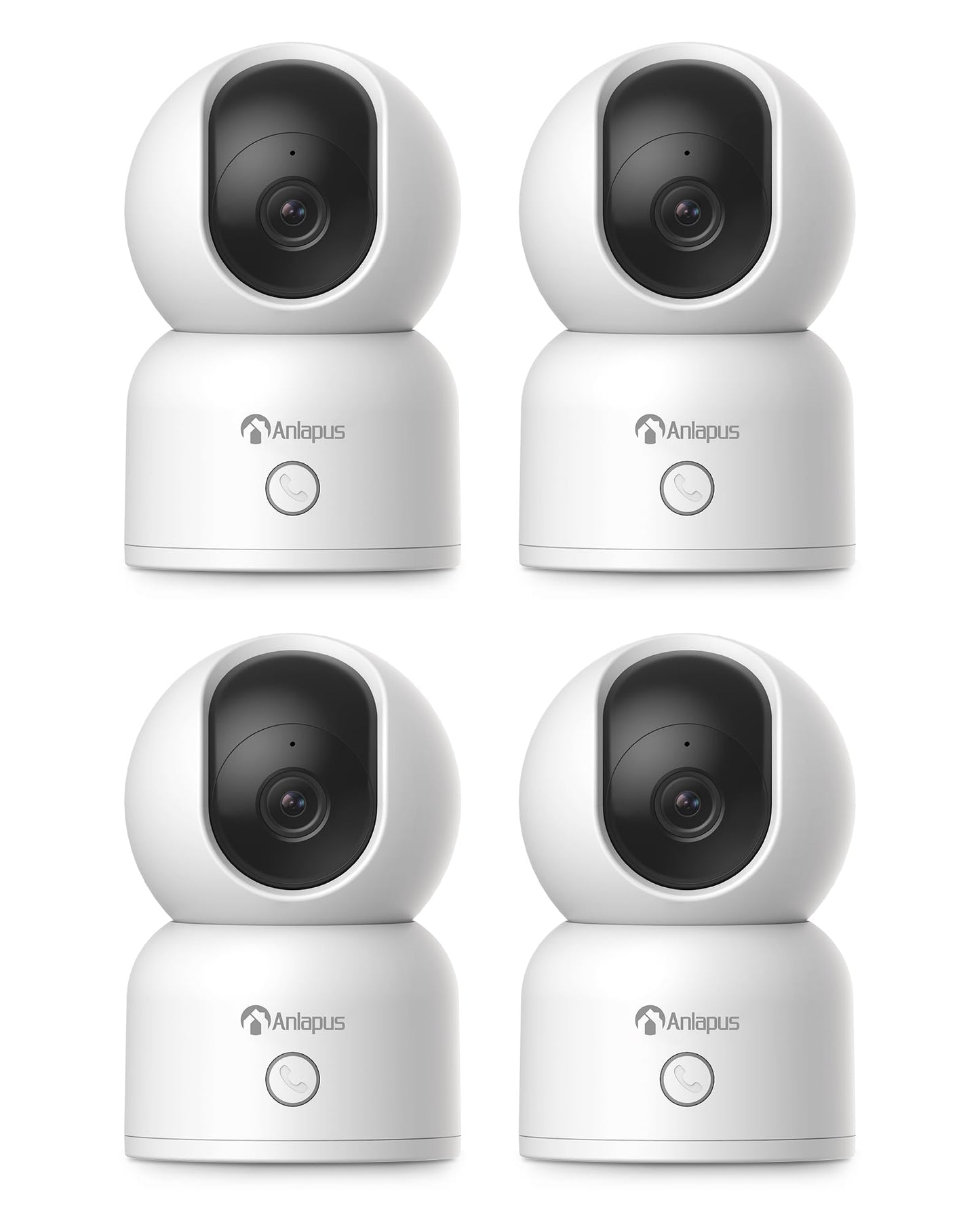 Anlapus 4 x 2MP Home Security Indoor Camera, C518 1080p Pan/Tilt WiFi Camera, 2.4/5 GHz 360° Plug-in Camera, Motion Detection, One-Touch Call, Auto Track, Night Vision (Memory Card Not Include)