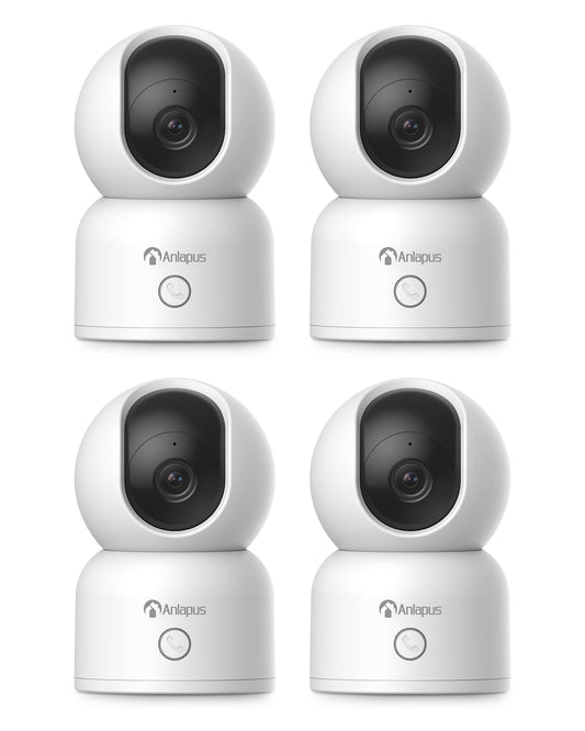 Anlapus 4 x 2MP Home Security Indoor Camera, C518 1080p Pan/Tilt WiFi Camera, 2.4/5 GHz 360° Plug-in Camera, Motion Detection, One-Touch Call, Auto Track, Night Vision (Memory Card Not Include)