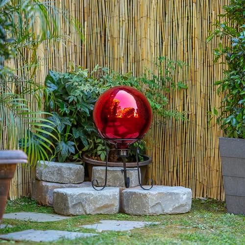 Alpine Corporation 10" Diameter Indoor Outdoor Glass Gazing Globe Yard Decor, Red