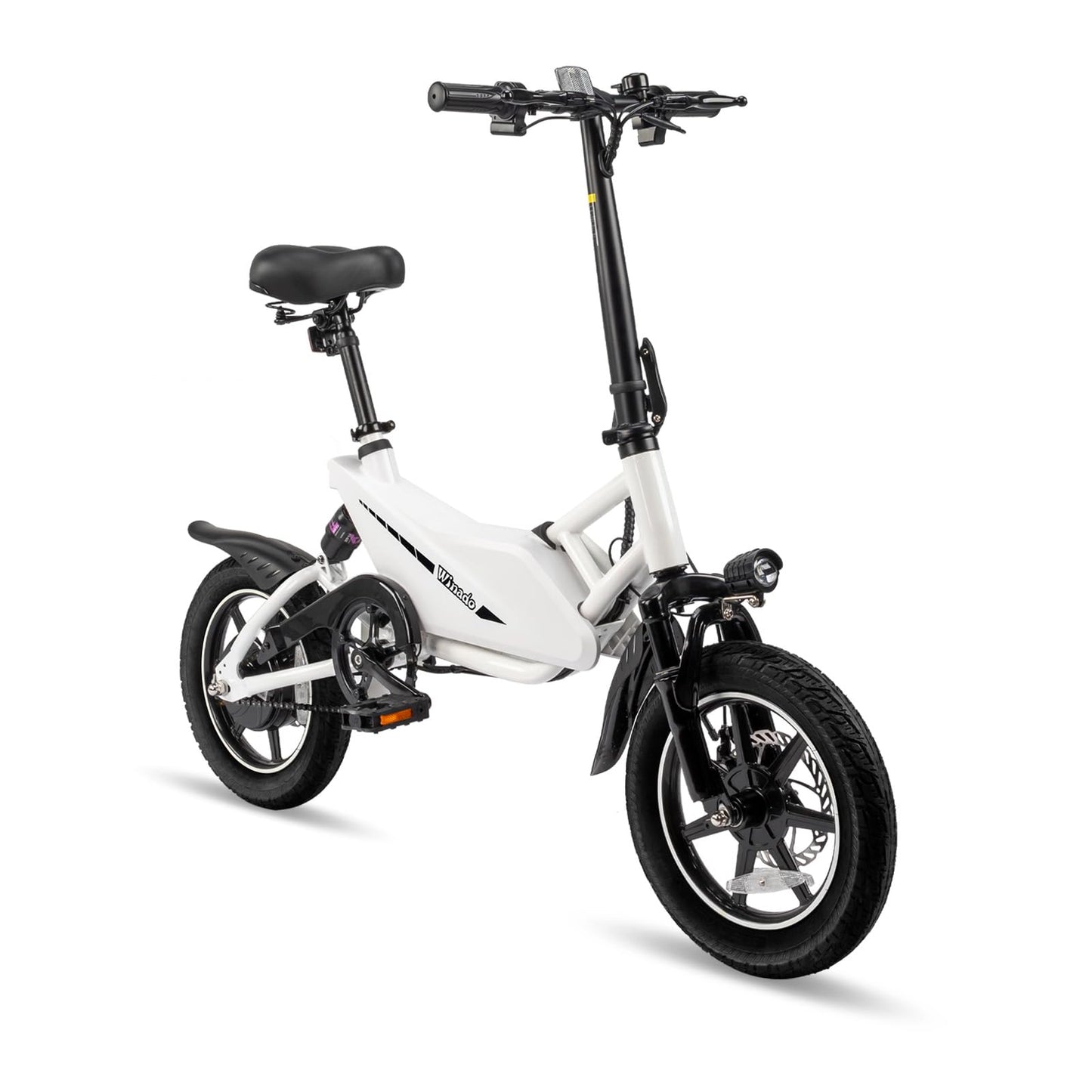 Winado 14" Electric Bike for Adults, Folding Electric Bicycle 350W Motor with Dual Shock Absorber, Dual Disc Brakes, Max Range 20Miles, Foldable Commuter City Ebike for Adults/Teens, White