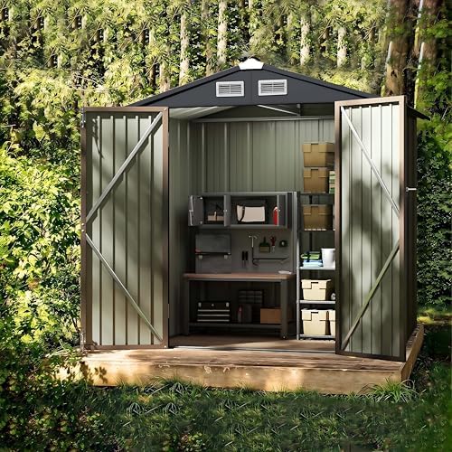 GVDV 5.9x3.8 FT Outdoor Metal Storage Shed, Durable Garden Shed with Updated Frame Structure for Backyard, Patio, Tool Storage, All-Weather Shelter for Bike, Gardening Tools, Equipment, Pet